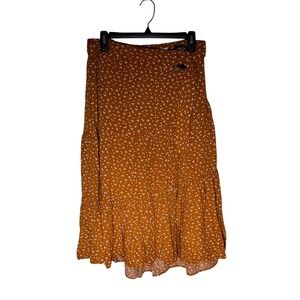 EASEL Los Angeles Rust Orange Polka Dot Tiered Midi Skirt with Belt Womens L